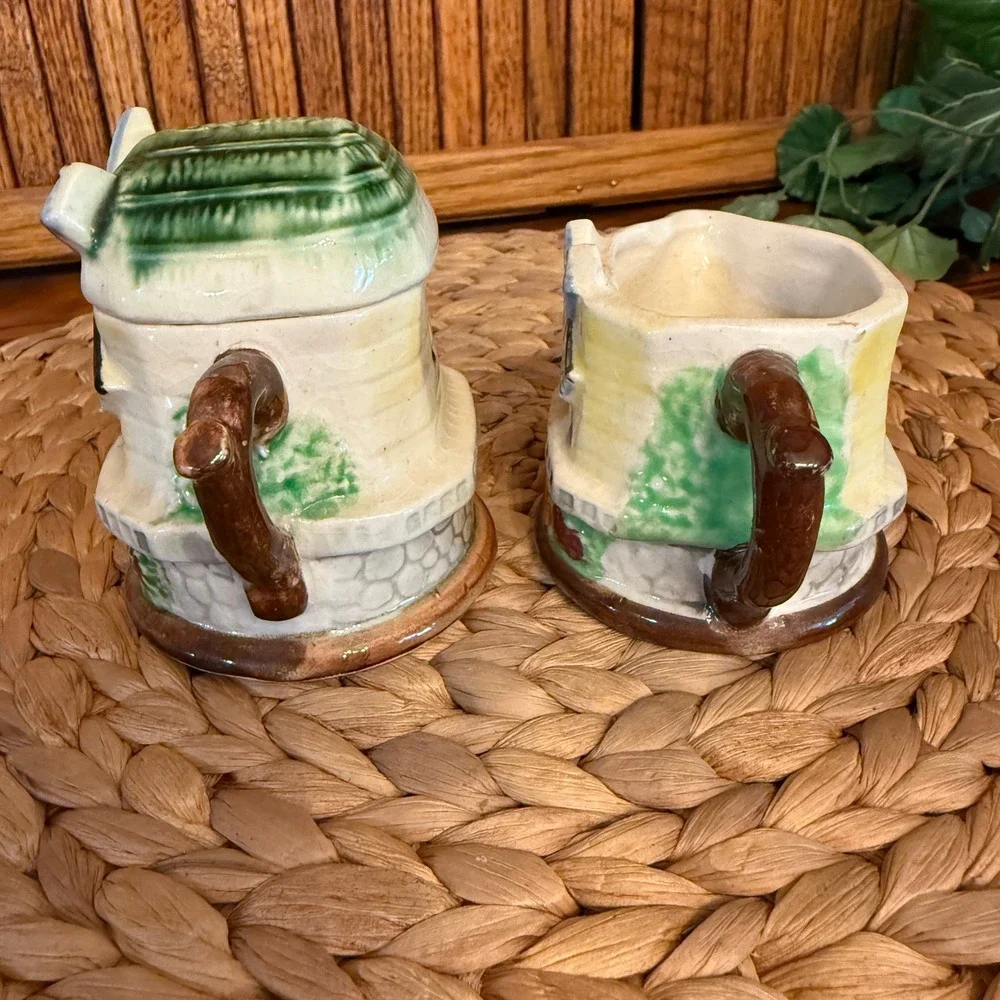 Vintage Dutch Windmill Ceramic Sugar Bowl and Creamer Set Japan Good 2pc